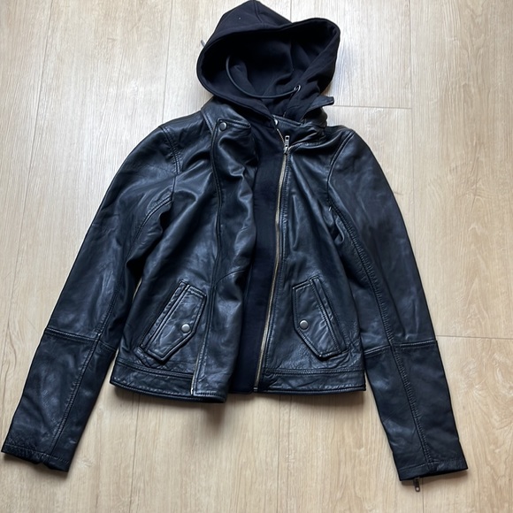 NEW Caslon Leather Moto Hooded Jacket BLACK, SIZE XS - Picture 4 of 6